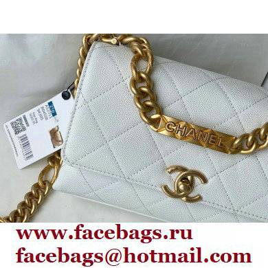 Chanel Logo Plate Grained Calfskin Mini Flap Bag AS2711 White 2021