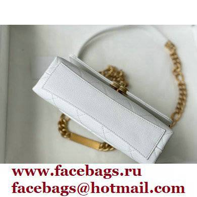 Chanel Logo Plate Grained Calfskin Mini Flap Bag AS2711 White 2021 - Click Image to Close