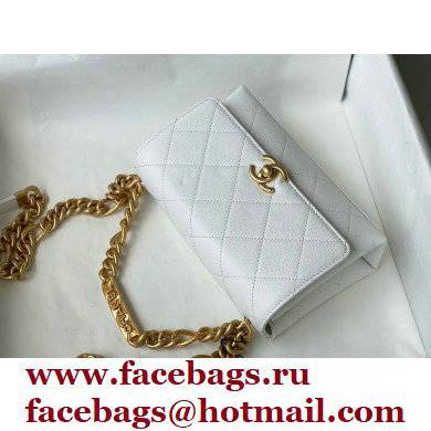 Chanel Logo Plate Grained Calfskin Mini Flap Bag AS2711 White 2021 - Click Image to Close