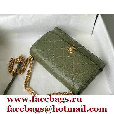 Chanel Logo Plate Grained Calfskin Small Flap Bag AS2764 Army Green 2021