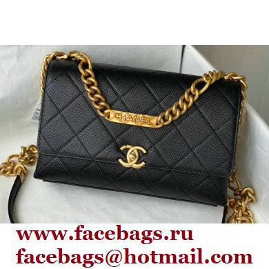 Chanel Logo Plate Grained Calfskin Small Flap Bag AS2764 Black 2021 - Click Image to Close