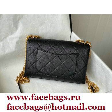 Chanel Logo Plate Grained Calfskin Small Flap Bag AS2764 Black 2021