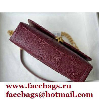 Chanel Logo Plate Grained Calfskin Small Flap Bag AS2764 Burgundy 2021 - Click Image to Close