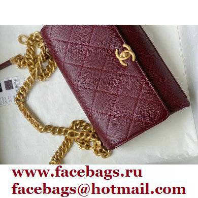 Chanel Logo Plate Grained Calfskin Small Flap Bag AS2764 Burgundy 2021