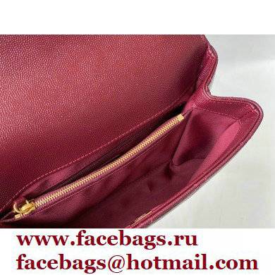 Chanel Logo Plate Grained Calfskin Small Flap Bag AS2764 Burgundy 2021 - Click Image to Close