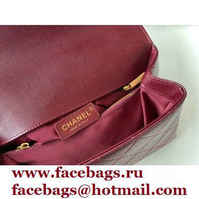 Chanel Logo Plate Grained Calfskin Small Flap Bag AS2764 Burgundy 2021