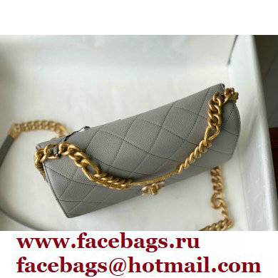 Chanel Logo Plate Grained Calfskin Small Flap Bag AS2764 Gray 2021