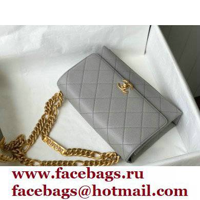 Chanel Logo Plate Grained Calfskin Small Flap Bag AS2764 Gray 2021 - Click Image to Close