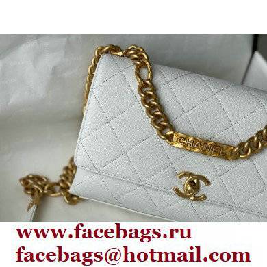 Chanel Logo Plate Grained Calfskin Small Flap Bag AS2764 White 2021