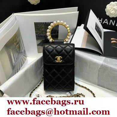 Chanel Pearl Bracelet Rectangle Clutch With Chain black AP2273 2021 - Click Image to Close