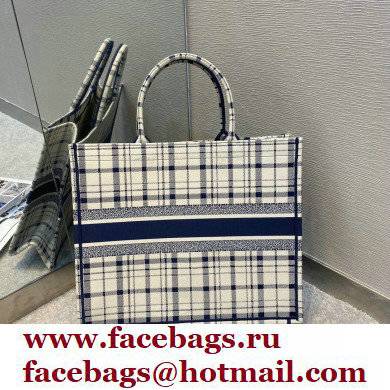 Dior Book Tote Bag in Blue Check'n'Dior Embroidery 2021