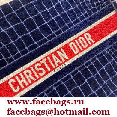 Dior Book Tote Bag in Crocodile-Effect Embroidered Velvet Blue 2021
