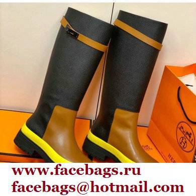 Hermes Barn High Boots Black/Brown Handmade