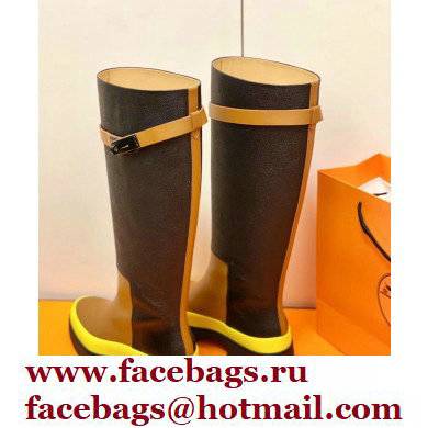 Hermes Barn High Boots Black/Brown Handmade