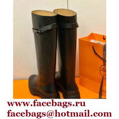 Hermes Barn High Boots Black Handmade