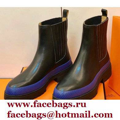 Hermes Barque Ankle Boots Black/Blue Handmade