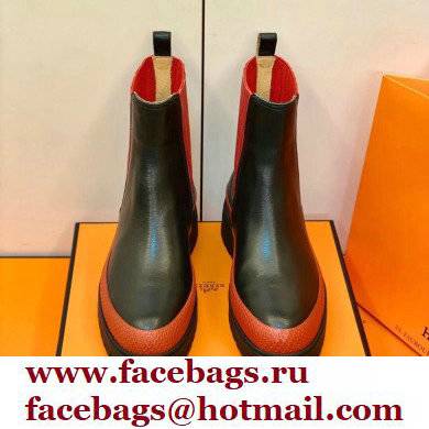 Hermes Barque Ankle Boots Black/Red Handmade