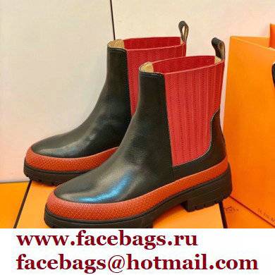 Hermes Barque Ankle Boots Black/Red Handmade - Click Image to Close