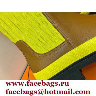 Hermes Barque Ankle Boots Brown/Yellow Handmade - Click Image to Close