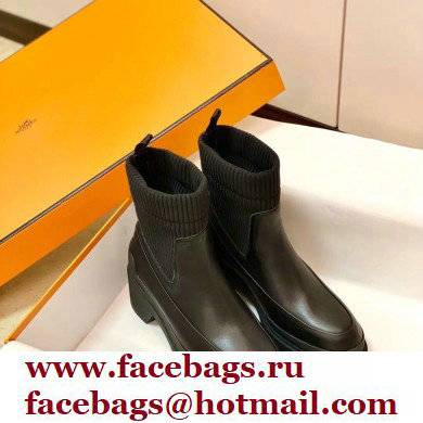 Hermes Heel Ankle Boots Black Handmade