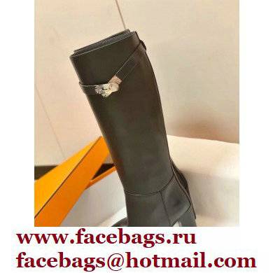Hermes Story High Boots Black Handmade