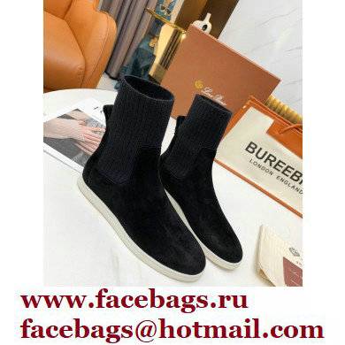 Loro Piana Knit Cocoon Suede Walk Ankle Boots Black