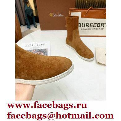 Loro Piana Knit Cocoon Suede Walk Ankle Boots Brown