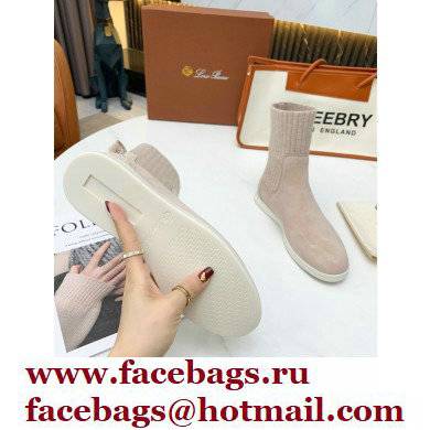 Loro Piana Knit Cocoon Suede Walk Ankle Boots Creamy