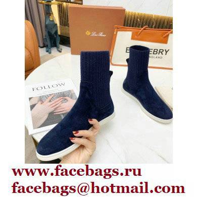 Loro Piana Knit Cocoon Suede Walk Ankle Boots Navy Blue - Click Image to Close