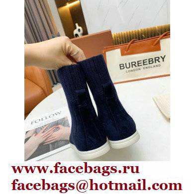 Loro Piana Knit Cocoon Suede Walk Ankle Boots Navy Blue