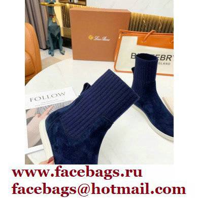 Loro Piana Knit Cocoon Suede Walk Ankle Boots Navy Blue - Click Image to Close