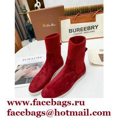 Loro Piana Knit Cocoon Suede Walk Ankle Boots Red - Click Image to Close
