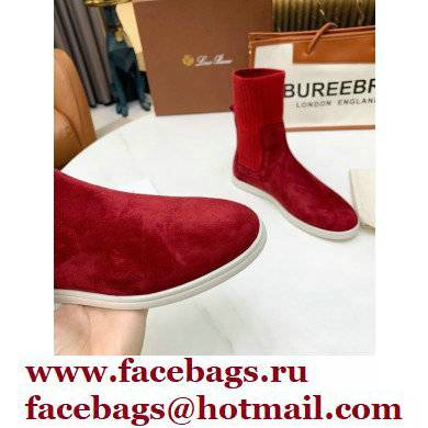 Loro Piana Knit Cocoon Suede Walk Ankle Boots Red