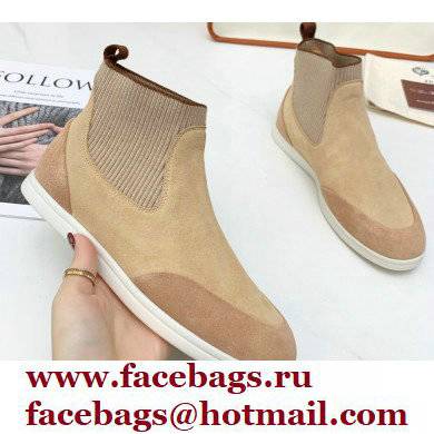 Loro Piana Knit Suede Walk Beatle Boots Beige - Click Image to Close