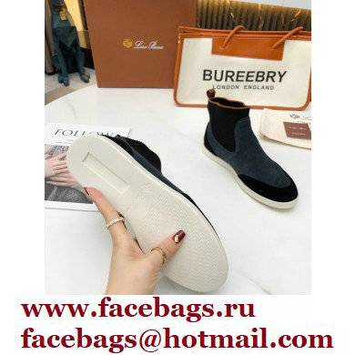 Loro Piana Knit Suede Walk Beatle Boots Black - Click Image to Close