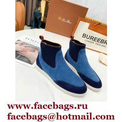 Loro Piana Knit Suede Walk Beatle Boots Blue - Click Image to Close