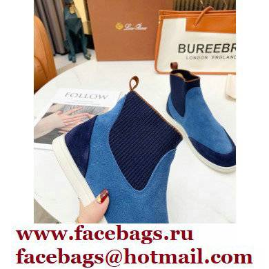 Loro Piana Knit Suede Walk Beatle Boots Blue - Click Image to Close