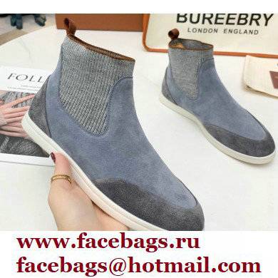 Loro Piana Knit Suede Walk Beatle Boots Gray - Click Image to Close