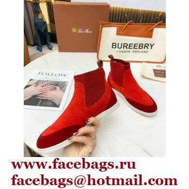 Loro Piana Knit Suede Walk Beatle Boots Red - Click Image to Close