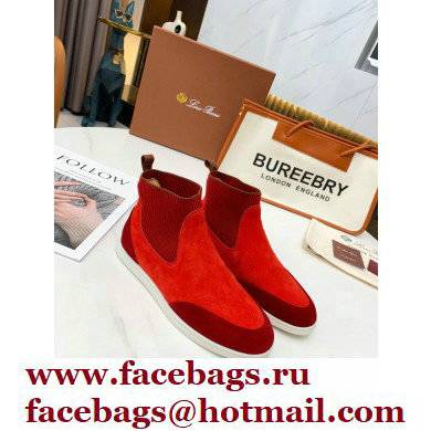 Loro Piana Knit Suede Walk Beatle Boots Red