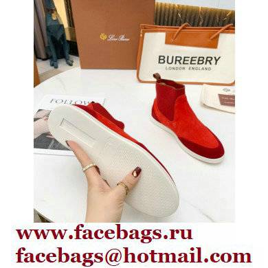Loro Piana Knit Suede Walk Beatle Boots Red