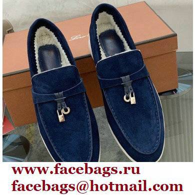 Loro Piana Shearling Fur Suede Calfskin Summer Charms Walk Loafers 05 - Click Image to Close