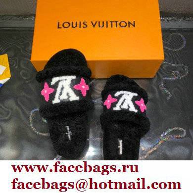 Louis Vuitton Shearling Paseo Flat Comfort Mules Black 2021