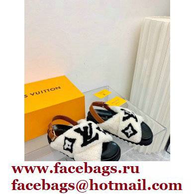 Louis Vuitton Shearling Paseo Flat Comfort Sandals White 2021