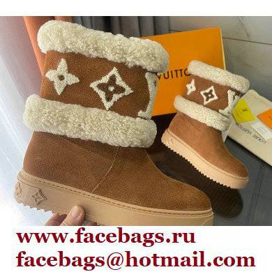 Louis Vuitton Shearling Snowdrop Flat Ankle Boots Suede Brown 2021 - Click Image to Close