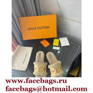 Louis Vuitton Shearling and Raffia Lock It Flat Mules Beige 2021