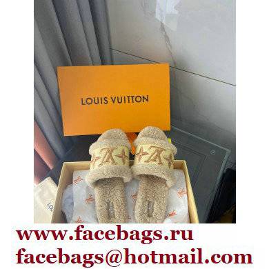 Louis Vuitton Shearling and Raffia Lock It Flat Mules Beige 2021 - Click Image to Close