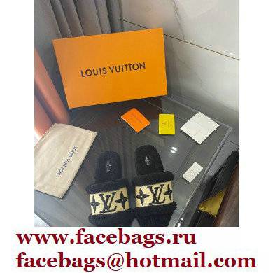 Louis Vuitton Shearling and Raffia Lock It Flat Mules Black 2021