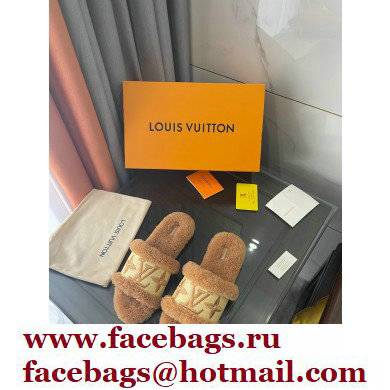 Louis Vuitton Shearling and Raffia Lock It Flat Mules Brown 2021