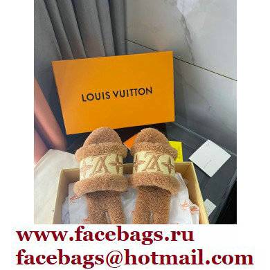 Louis Vuitton Shearling and Raffia Lock It Flat Mules Brown 2021 - Click Image to Close
